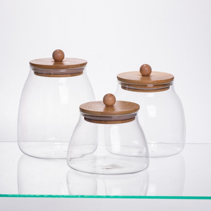 Набір банок для сипучих продуктів 3 штуки 0.5/0.8/1 л з бамбуковими кришками 64486-57 (20644)