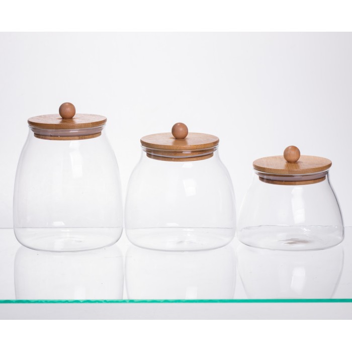 Набір банок для сипучих продуктів 3 штуки 0.5/0.8/1 л з бамбуковими кришками 64486-57 (20644)