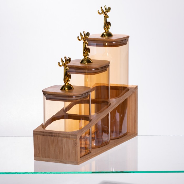 Набір банок для сипучих продуктів 3 штуки 700 мл/900 мл/110 мл на бамбуковій підставці 64486-58 (10702)