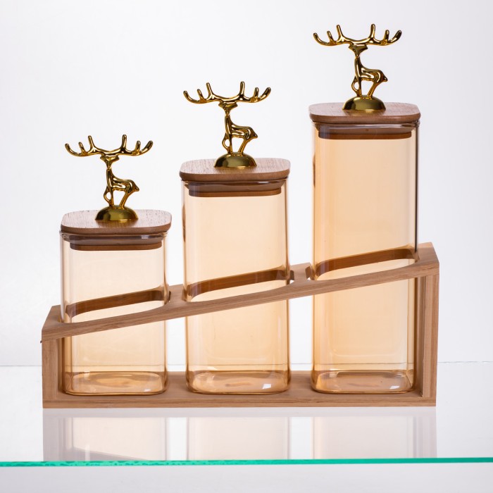 Набір банок для сипучих продуктів 3 штуки 700 мл/900 мл/110 мл на бамбуковій підставці 64486-58 (10702)