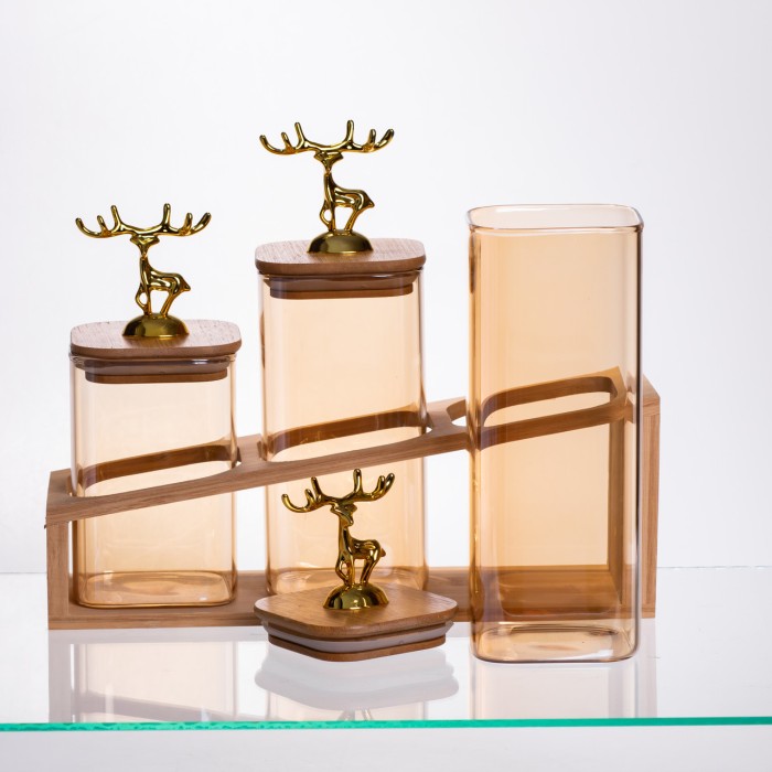 Набір банок для сипучих продуктів 3 штуки 700 мл/900 мл/110 мл на бамбуковій підставці 64486-58 (10702)