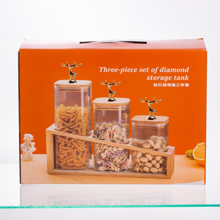 Набір банок для сипучих продуктів 3 штуки 700 мл/900 мл/110 мл на бамбуковій підставці 64486-58 (10702)