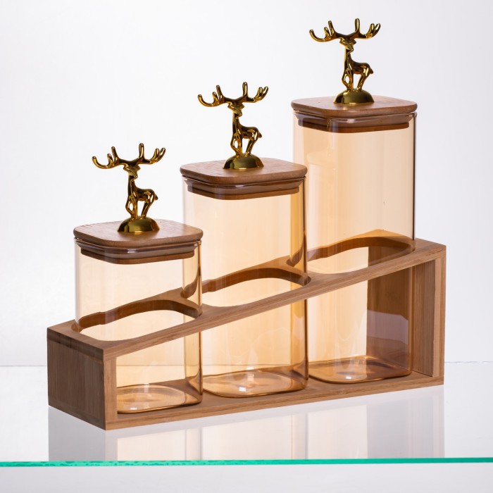 Набір банок для сипучих продуктів 3 штуки 700 мл/900 мл/110 мл на бамбуковій підставці 64486-58 (10702)