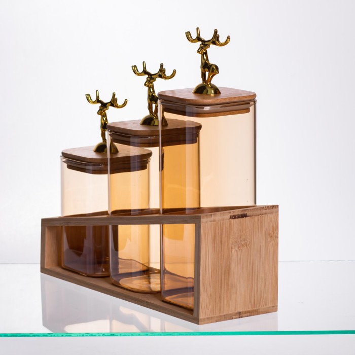 Набір банок для сипучих продуктів 3 штуки 700 мл/900 мл/110 мл на бамбуковій підставці 64486-58 (10702)