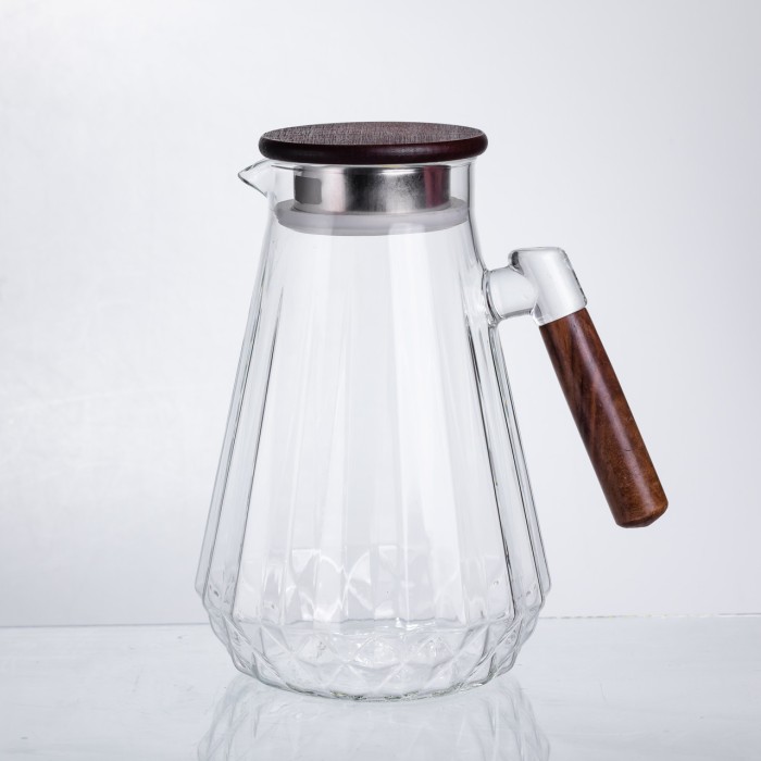Глечик для напоїв 1.7 (л) для компоту, мохіто, лимонаду, сангрії скляний глечик із ручкою й бамбуковою кришкою 64486-71 (85611)