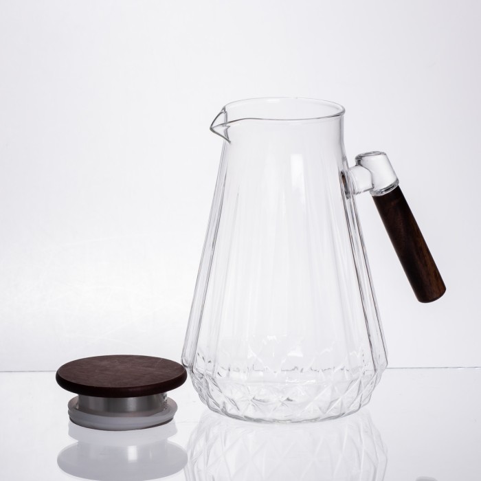 Глечик для напоїв 1.7 (л) для компоту, мохіто, лимонаду, сангрії скляний глечик із ручкою й бамбуковою кришкою 64486-71 (85611)