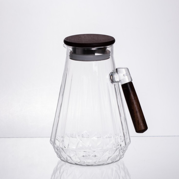Глечик для напоїв 1.7 (л) для компоту, мохіто, лимонаду, сангрії скляний глечик із ручкою й бамбуковою кришкою 64486-71 (85611)
