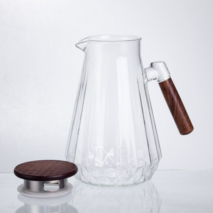 Глечик для напоїв 1.7 (л) для компоту, мохіто, лимонаду, сангрії скляний глечик із ручкою й бамбуковою кришкою 64486-71 (85611)