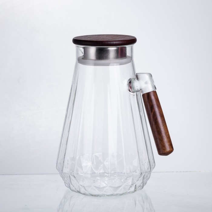 Глечик для напоїв 1.7 (л) для компоту, мохіто, лимонаду, сангрії скляний глечик із ручкою й бамбуковою кришкою 64486-71 (85611)