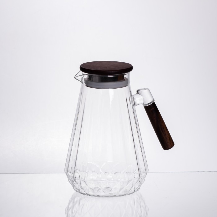Глечик для напоїв 1.7 (л) для компоту, мохіто, лимонаду, сангрії скляний глечик із ручкою й бамбуковою кришкою 64486-71 (85611)