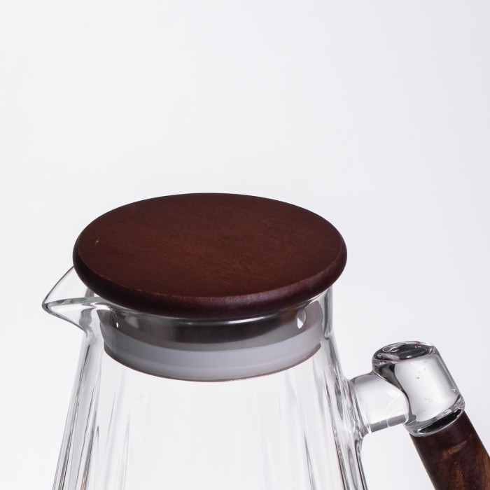 Глечик для напоїв 1.7 (л) для компоту, мохіто, лимонаду, сангрії скляний глечик із ручкою й бамбуковою кришкою 64486-71 (85611)