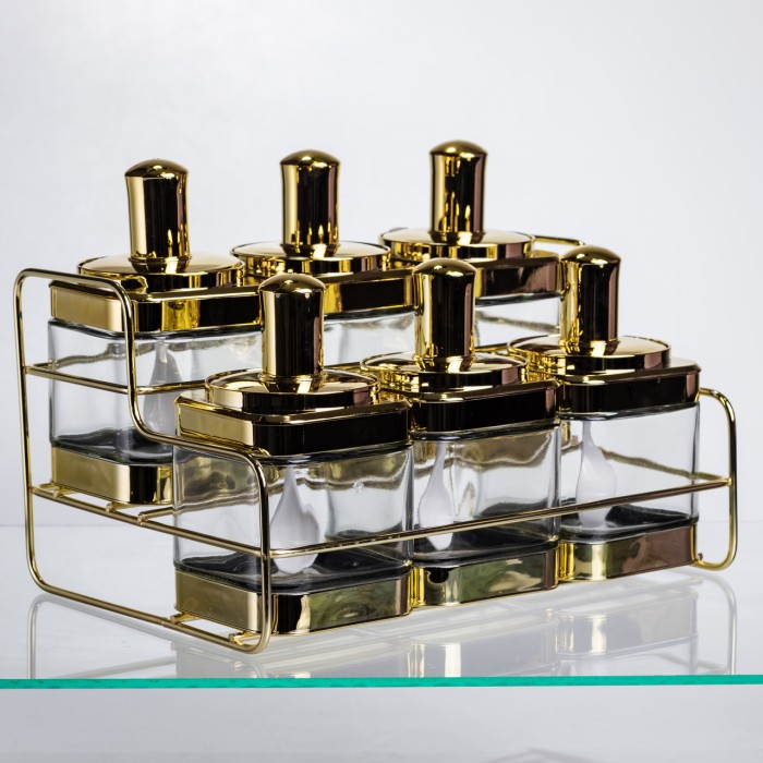 Набір банок для сипучих продуктів із ложкою 6 шт, золото HP-1337 (68593)