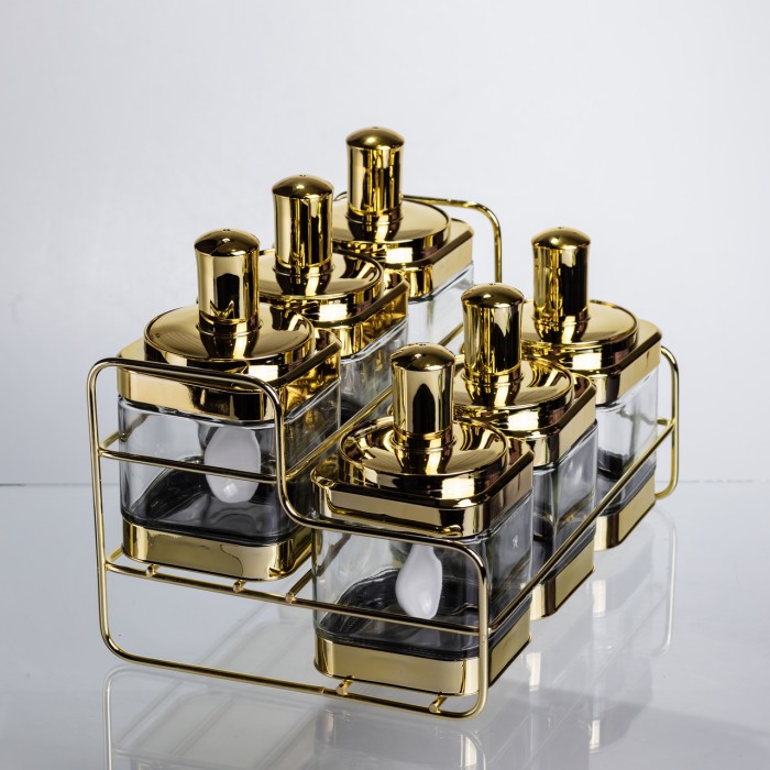 Набір банок для сипучих продуктів із ложкою 6 шт, золото HP-1337 (68593)