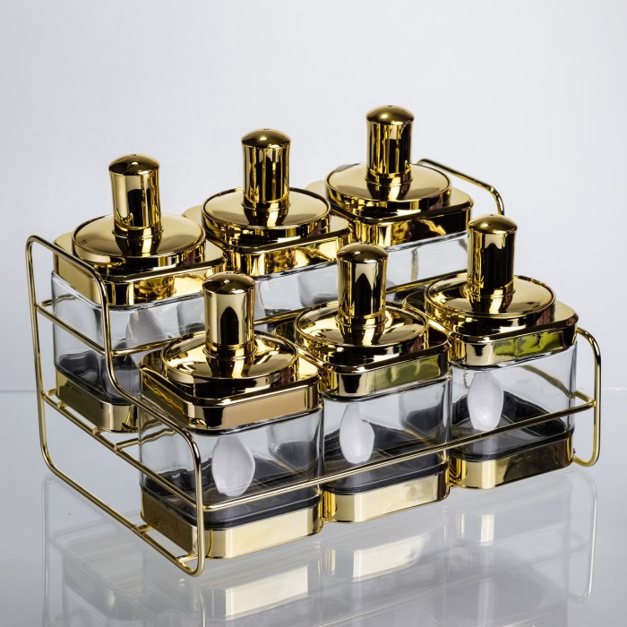 Набір банок для сипучих продуктів із ложкою 6 шт, золото HP-1337 (68593)