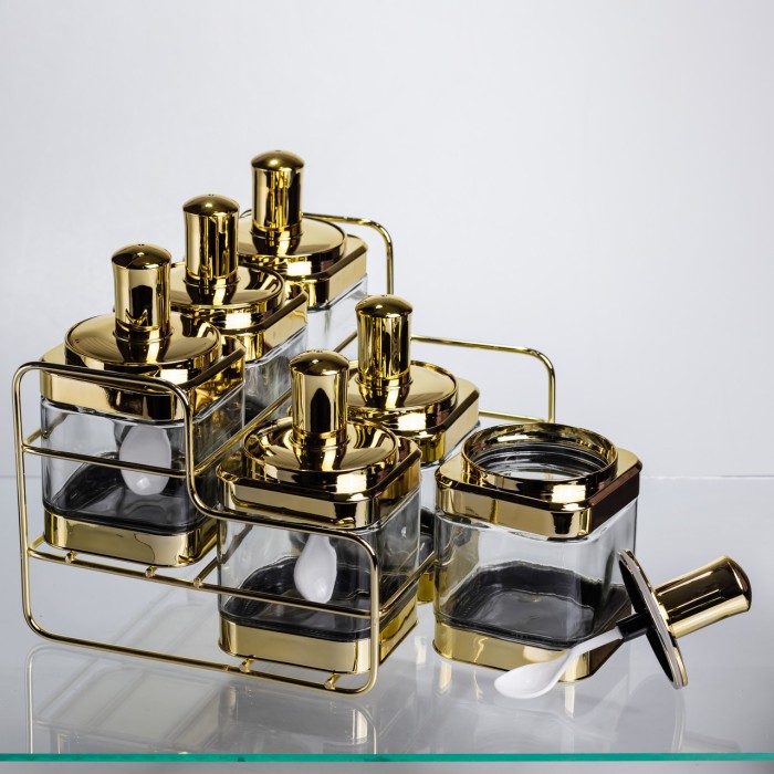 Набір банок для сипучих продуктів із ложкою 6 шт, золото HP-1337 (68593)