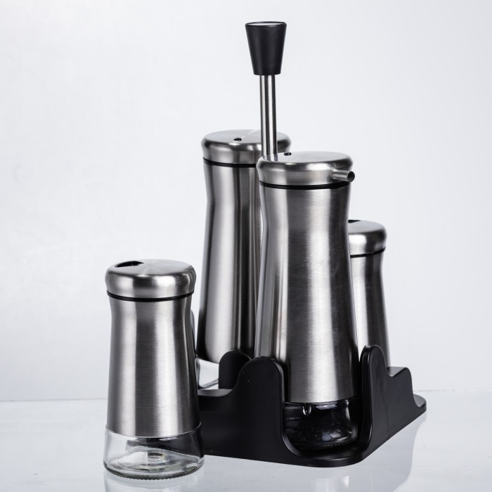 Набір баночок для спецій та рідких текстур 4 предмети на підставці, сталь HP-1346 (51614)