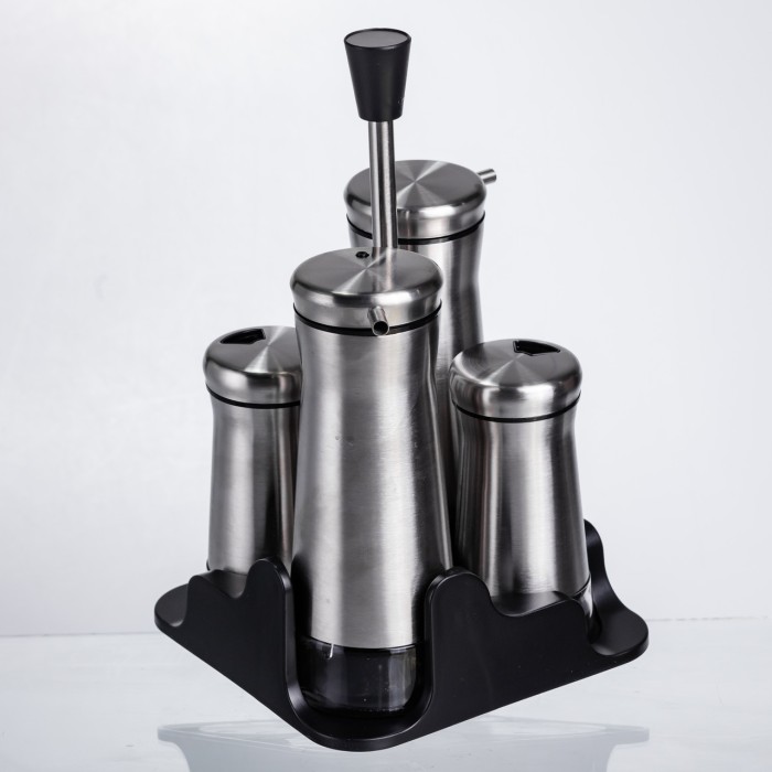 Набір баночок для спецій та рідких текстур 4 предмети на підставці, сталь HP-1346 (51614)