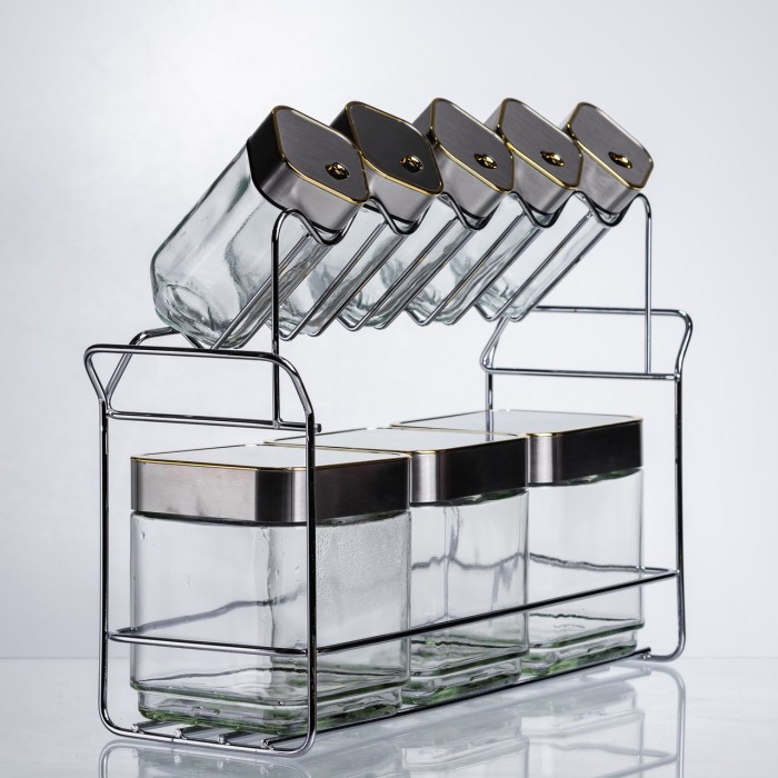 Набір ємностей для зберігання 8 штук по 100/700 мл на металевій підставці HP-1347 (17819)