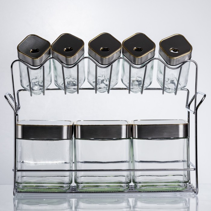 Набір ємностей для зберігання 8 штук по 100/700 мл на металевій підставці HP-1347 (17819)