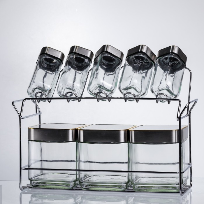 Набір ємностей для зберігання 8 штук по 100/700 мл на металевій підставці HP-1347 (17819)