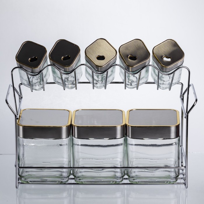 Набір ємностей для зберігання 8 штук по 100/700 мл на металевій підставці HP-1347 (17819)