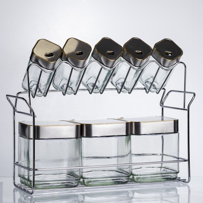 Набір ємностей для зберігання 8 штук по 100/700 мл на металевій підставці HP-1347 (17819)