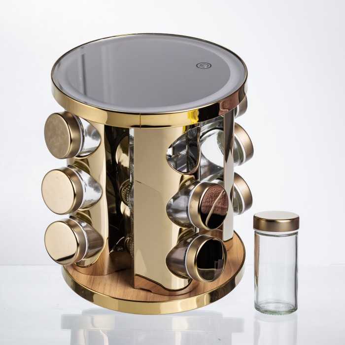 Набір баночок для спецій 12 шт. по 100 мл на підставці з дзеркалом та LED-підсвіткою HP-1358 (78441)