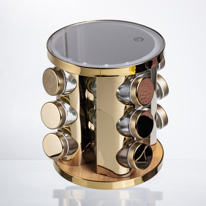 Набір баночок для спецій 12 шт. по 100 мл на підставці з дзеркалом та LED-підсвіткою HP-1358 (78441)