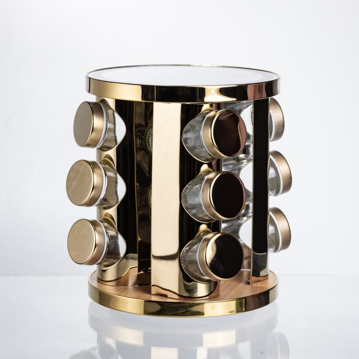 Набір баночок для спецій 12 шт. по 100 мл на підставці з дзеркалом та LED-підсвіткою HP-1358 (78441)