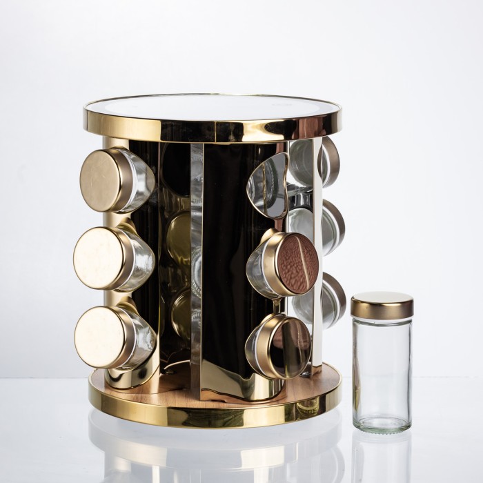 Набір баночок для спецій 12 шт. по 100 мл на підставці з дзеркалом та LED-підсвіткою HP-1358 (78441)