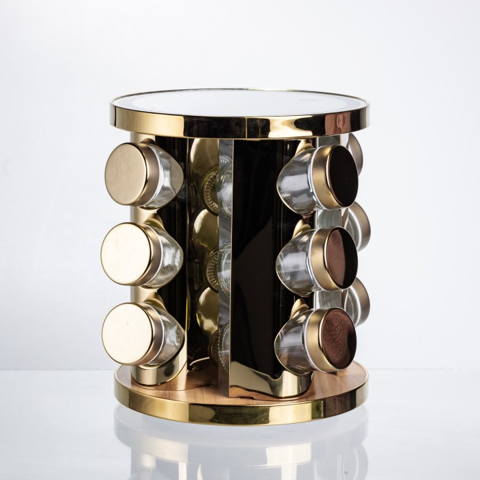 Набір баночок для спецій 12 шт. по 100 мл на підставці з дзеркалом та LED-підсвіткою HP-1358 (78441)