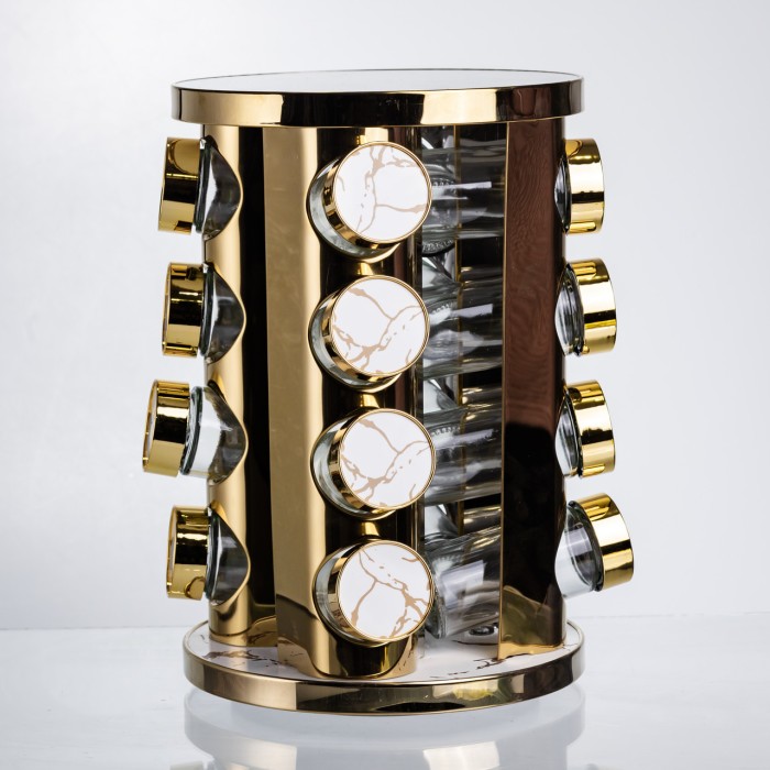 Карусель для спецій 16 баночок по 100 мл, білий мармур HP-1371 (83868)