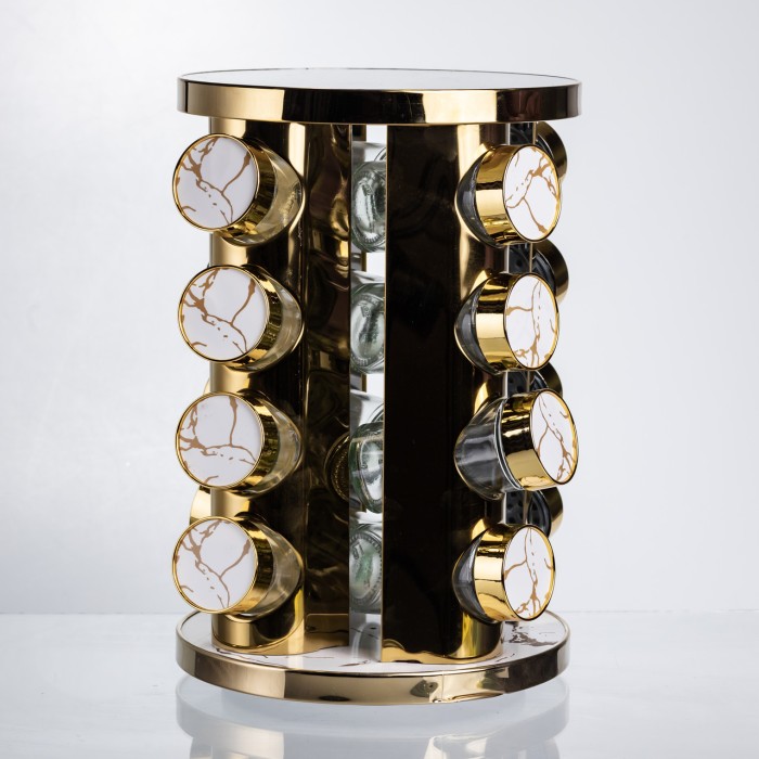 Карусель для спецій 16 баночок по 100 мл, білий мармур HP-1371 (83868)