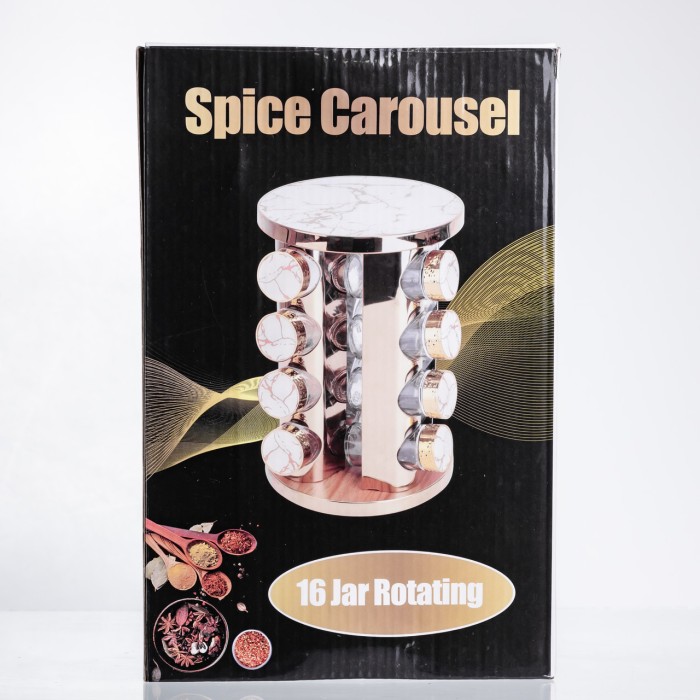 Карусель для спецій 16 баночок по 100 мл, білий мармур HP-1371 (83868)