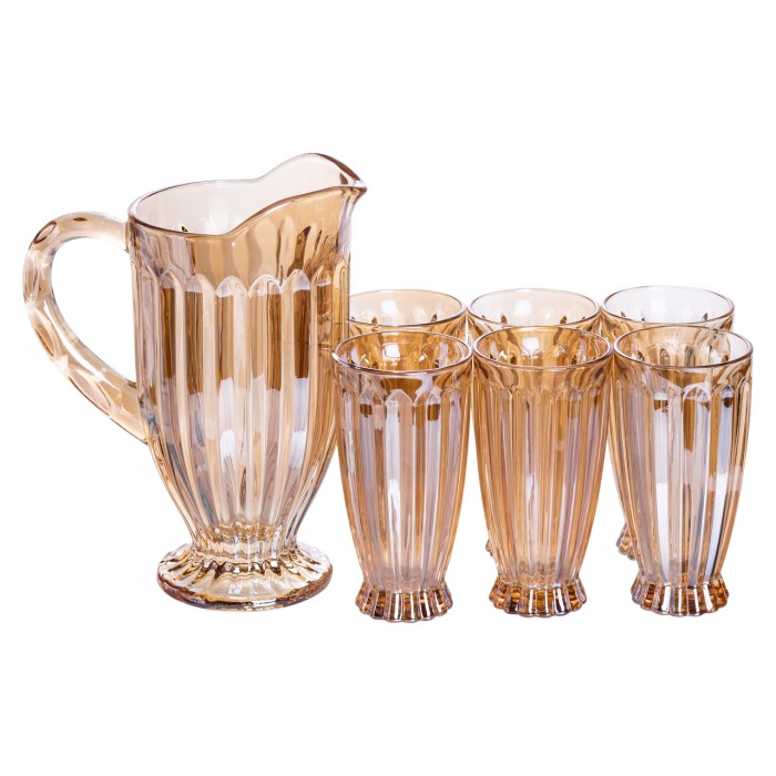 Набір глечик 1 л зі склянками 6 (шт) по 300 мл для напоїв, лимонадів, соку, води, мохіто Прозорий HP-19-2080GLD (73144)