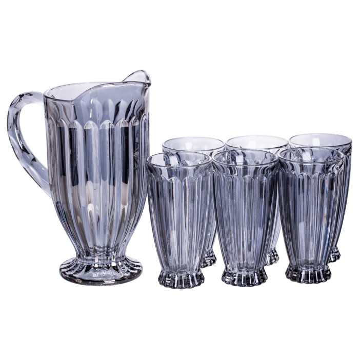 Набір глечик 1 л зі склянками 6 (шт) по 300 мл для напоїв, лимонадів, соку, води, мохіто Сірий HP-19-2080G (32613)