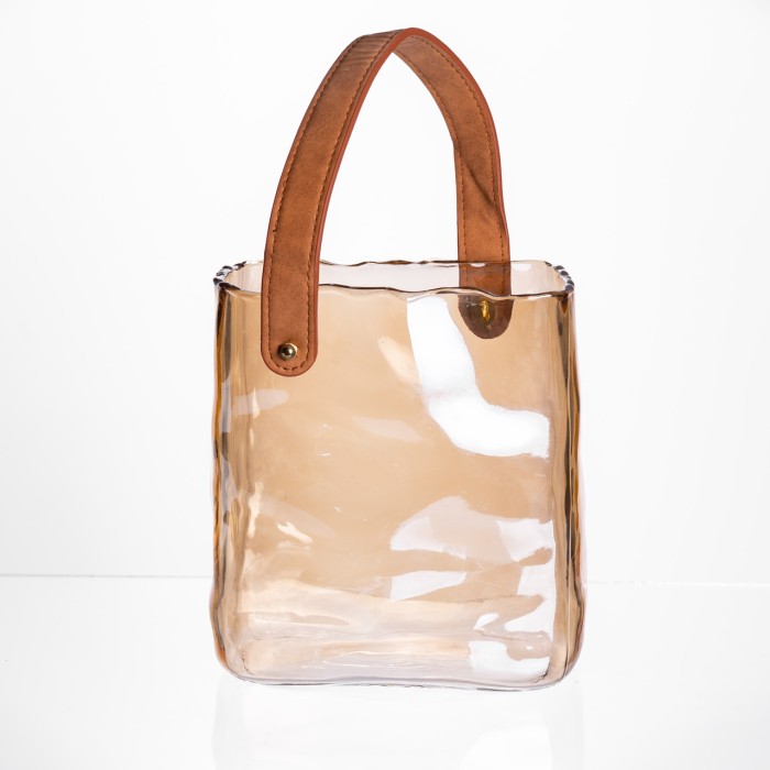 Скляна ваза сумочка з ручкою 16×8×18.5 (см) декоративна ваза для квітів 2 (л) Коричневий HP-19-156-1 (44674)