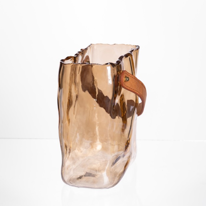 Скляна ваза сумочка з ручкою 16×8×18.5 (см) декоративна ваза для квітів 2 (л) Коричневий HP-19-156-1 (44674)