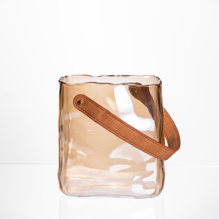 Скляна ваза сумочка з ручкою 16×8×18.5 (см) декоративна ваза для квітів 2 (л) Коричневий HP-19-156-1 (44674)