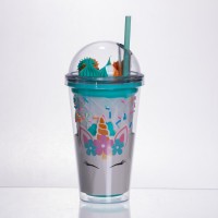 пластикова склянка з трубочкою та кришкою 400 (мл) багаторазова пластикова склянка Бірюзовий HP-18-1TU (89052)