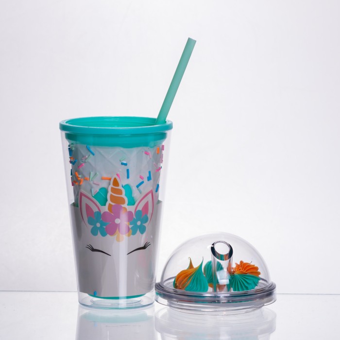 пластикова склянка з трубочкою та кришкою 400 (мл) багаторазова пластикова склянка Бірюзовий HP-18-1TU (89052)