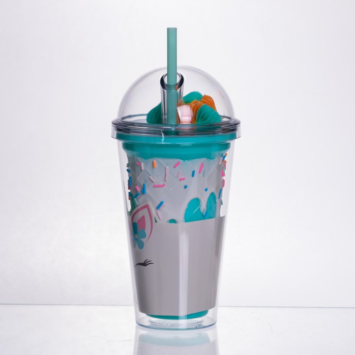 пластикова склянка з трубочкою та кришкою 400 (мл) багаторазова пластикова склянка Бірюзовий HP-18-1TU (89052)