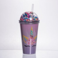 пластикова склянка з трубочкою та кришкою 400 (мл) багаторазова пластикова склянка Фіолетовий HP-18-2V (33372)