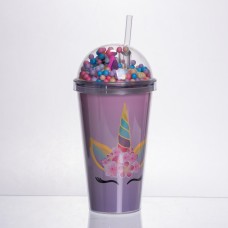 пластикова склянка з трубочкою та кришкою 400 (мл) багаторазова пластикова склянка Фіолетовий HP-18-2V (33372)