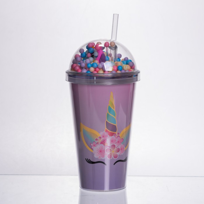 пластикова склянка з трубочкою та кришкою 400 (мл) багаторазова пластикова склянка Фіолетовий HP-18-2V (33372)