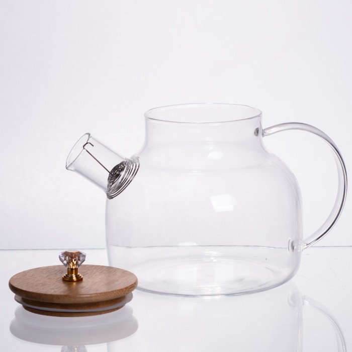 Чайний сервіз із товстого скла 8 предметів з бамбуковою підставкою для чашок 64486-23 (77229)