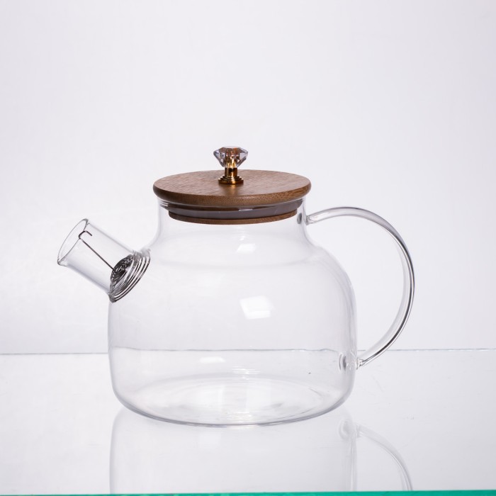 Чайний сервіз із товстого скла 8 предметів з бамбуковою підставкою для чашок 64486-23 (77229)