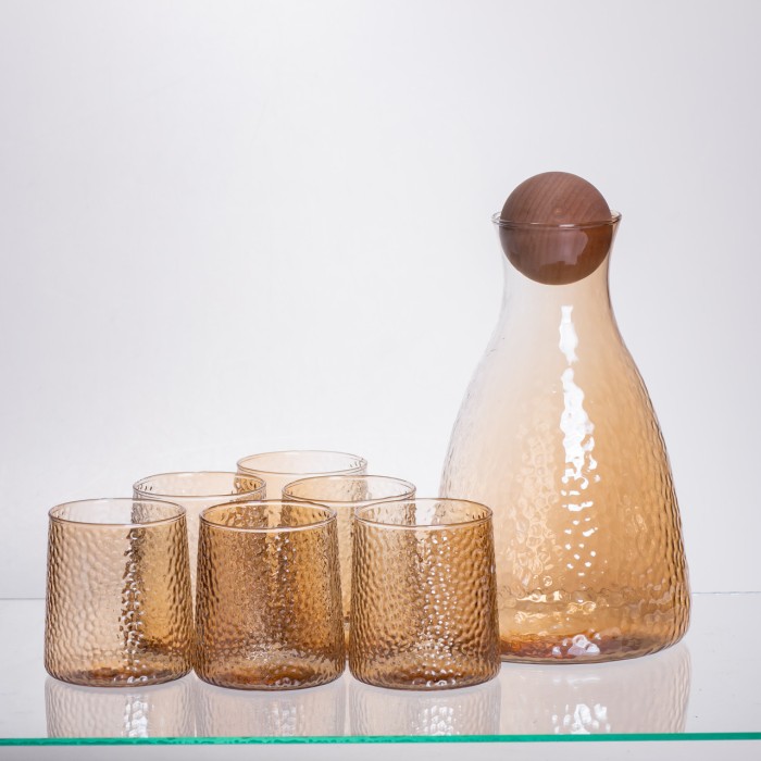 Набір для напоїв графин з бамбуковою кришкою та 6 склянок, коричневий 64486-36 (11385)