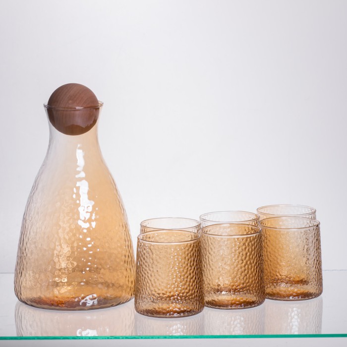 Набір для напоїв графин з бамбуковою кришкою та 6 склянок, коричневий 64486-36 (11385)