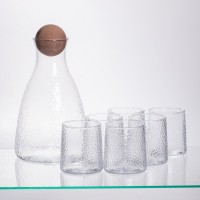 Набір для напоїв графин з бамбуковою кришкою та 6 склянок, прозорий 64486-37 (75413)